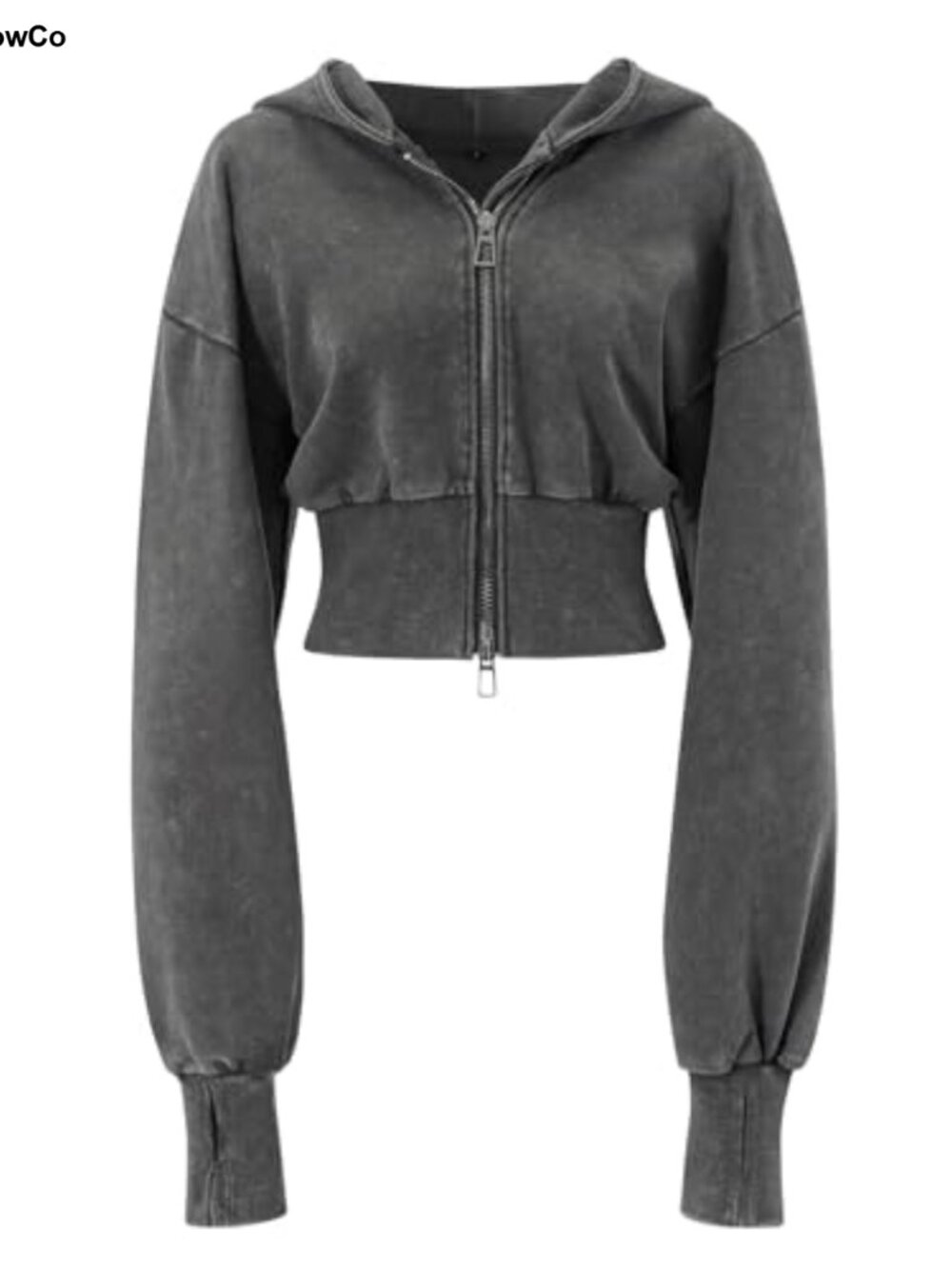 Washed Crop Zip Up Hoodie Long Sleeve Athletic Sweatshirt